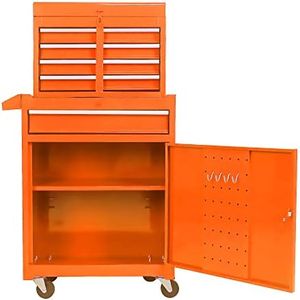 pouseayar 5 Drawers Rolling Tool Box Organizer, Tool Chest with Wheels, Bottom Cabinet and One Adjustable Shelf Snap on Tool Box Rolling Garage Workshop Storage Cabinet - Orange
