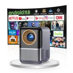 Video Projector Support 1080p [Android TV] Mini Portable Smart TV Projector WiFi BT Built-in Netflix, Home Theater Projector 350 ANSI Support 4K, 4P 4D Keystone, 50% Digital Zoom, YouTube