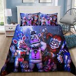 Tongyundacheng FNAF Duvet Cover Set with 2 Pillowcases - Five Nights Doll Print Bedding Set 3 Pieces for Adults Kids - Single (135x200 cm)