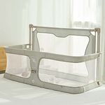 3 in 1 Baby Bedside Sleeper - Folding Portable Crib with Breathable Mesh Window, Sturdy Aluminum Alloy & Washable Cover - Co-Sleeper Stationary for Newborns, Infants, and Toddlers - Easy to Assemble.