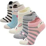 PUTUO Girls Socks Novelty Animal Cotton Socks, Kids Socks Girls Animal Socks Children Cute Funky Ankle Socks, 8-11 Years, 5 pairs