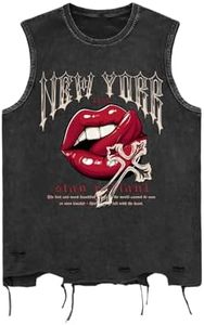 Verdusa Men's Graphic Tees Y2k Gothic Distressed Summer Shirt Grunge Hippie Sleeveless Tank Top Black Red X-Large