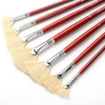 GACDR Fan Brush for Painting, 7 Pieces Fan Brush Set with Hog Bristle Natural Hair and Long Wood Handle, Professional Artist Fan Brushes for Acrylic Painting,Oil Watercolor Painting