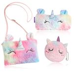 HIFOT 3 Pieces Unicorn Plush Crossbody Bag Purse Pencil Case for Kids, Cute Colorful Wallet with Handbags Pen Pouch for Girls Party Favors Birthday Gift