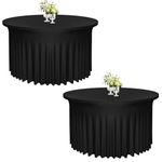 2 Pack 60Inch Round Tablecloth|5FT Polyester Spandex Round Table Cloths with Skirt|Stain 、Wrinkle Resistant、 Washable Fabric for Wedding,Party,Dining,Banquet（Black）