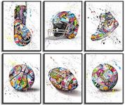 GXYARTB 6Pcs Graffiti Wall Art Colorful Sports Posters Pictures Street Pop American football Paintings Inspirational Basketball Canvas Prints for Boy's Room Man Cave Bedroom Home Wall Decor Unframed