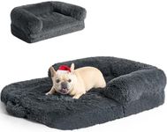 EHEYCIGA Foldable XL Dog Bed, Faux Fur Fluffy Dog Bed for Extra Large Dogs, Orthopedic Calming Memory Foam XL Dog Couch Bed, Washable Soft Warm Dog Sofa Bed with Non-Slip Bottom, Dark Grey, 40"x30"x6"