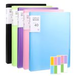 5 Pcs A4 Display Folders, 200 Pockets A4 Display Book Folder with Stickers, Plastic Sleeves and Pockets Presentation Folders Document Project Folder for School and Offices