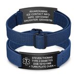 Personalized Medical Alert Bracelet for Men - Customized Elastic Strap Stainless Steel ID Bracelets Engraved Medic Info Emergency Awareness Medical ID Bracelet,Navy