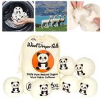 Laundry Wool Dryer Balls Natural Downy Laundry Fabric Softener Beads Reusable for Dryer, 6 Pack XL Baby Safe with Lucky Panda Save Drying Time