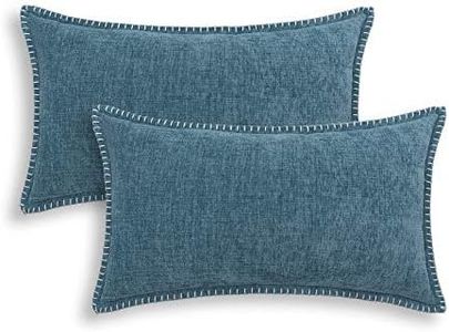 CaliTime Throw Pillow Cases Pack of 2 Cotton Thread Stitching Edges Solid Dyed Soft Chenille Cushion Covers for Couch Sofa Home Farmhouse Decoration 12 X 20 Inches Smoke Blue