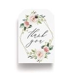 Bliss Collections Geometric Floral Favor Thank You Tags — Greenery, Pink Blush Flower Design, Perfect for: Wedding Favors, Baby Shower, Bridal Shower, Birthday or Special Event — 50 Pack