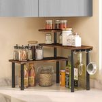 ABJA NOVELTIES Premium Wood Kitchen Counter Top Organizer, Shelf Rack Kitchen Storage, Wooden Corner Shelf, 3 Tier Spice, Oil Stand, Tabletop Adjustable Rack Makeup, Office (Rustic Brown, 3 Tier)