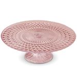 Amici Home Rochester Footed Glass Cake Stand | Round Vintage Style Cake Plate | Serving Platter for Cupcakes, Cookies, Birthday Cake | Dessert Display Stand for Parties, Weddings, and Gift (Pink)