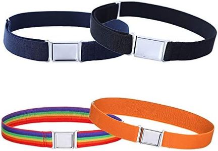 Kajeer 4PCS Kids Boys Adjustable Magnetic Belt - Big Elastic Stretch Belt with Easy Magnetic Buckle for 2-15 Years Boys Girls, Rainbow/Orange/Black/Navy Blue, One Size