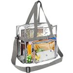 M MUNCASO Clear Tote Bag, Large Toiletry Bag Clear Crossbody Makeup Bag Waterproof Transparent PVC Bag with Adjustable Shoulder Strap and Zipper Closure Perfect for Work, Sports Games, Concert (Grey)