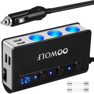 OOWOLF Cigarette Lighter Adapter Quick Charge 3.0 180W 12V/24V 3-Socket Power Splitter 4 USB Ports Car Power Adapter Car Splitter for GPS, Dash Cam, Sat Nav, Phone, Tablet, etc