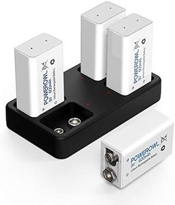 POWEROWL Rechargeable 9V Batteries with Charger, 600mAh USB Fast Charging, 4 Pack Lithium-ion Battery for Smoke Dectector and More