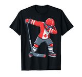 Funny Boy Kid Ice Hockey Apparel, Dabbing Player Canada Flag T-Shirt