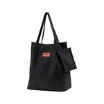 Canvas Totes Bags for Women Girl School Aesthetic Library Book Canvas Travel Tote Bag Shopping with Inner Pockets for Work (Black)