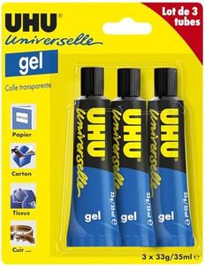 UHU universelle gel - Colle formule gel, ne goutte pas, sèche rapidement, transparente, lot 3 tubes 35ml