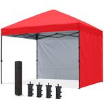 COOSHADE Pop Up Canopy Tent 10x10Ft Outdoor Festival Tailgate Event Vendor Craft Show Canopy with 2 Removable Sunwalls Instant Sun Protection Shelter with Wheeled Carry Bag(Red)