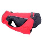 DOGGIE DESIGN Tough, Waterproof Outer Polyester Alpine All-Weather Dog Coat with Reflective Night Safety Straps and Trim - Red and Black (XL)