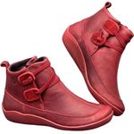 Hotter Ladies Shoes Work Boots for Women Wide Fit Walking Shoes Fahion Orthopedic Shoes High Top Leather Shoes Soft Sole Wedge Boots Comfort Arch Support Running Shoes Casual Non-Slip Boots (Red,