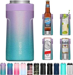 3 In 1 Insulated Universal Can Cooler - Signice Double Walled Vacuum Insulator Stainless Steel Slim Can Cooler for 12 Oz Skinny Tall Standard Regular Can Beer Bottle (Glitter Purple Blue)