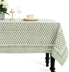 CPC Tablecloth 100% Cotton 72x190 Inch Indian Block Print Rectangle Table Cover, Green Table Cloth for Weddings, Spring, Easter, Valentines- Emerald Green