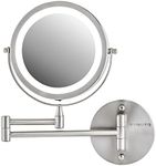 OVENTE 7" Lighted Wall Mount Makeup Mirror with 1X/7X Magnification, Cordless Double Sided Magnifying Round Vanity Mirror, 360° Swivel Design, Extendable and Folding Arm, Nickel Brushed MFW70BR1X7X