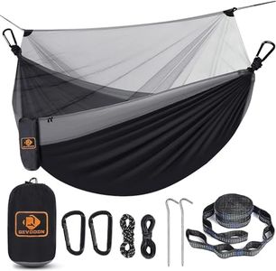 Camping Hammock with Net,Portable Lightweight Double Hammocks with Tree Straps and Solid D-Shape Carabiners,Parachute Nylon Hammock for Backpacking Beach Backyard Patio Hiking Black&Grey
