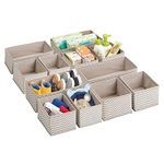 mDesign Soft Fabric Dresser Drawer and Closet Storage Organizer for Kids/Toddler Room, Nursery, Playroom, Bedroom - Chevron Zig-Zag Print - Organizing Bins in 2 Sizes - Set of 12 - Taupe/Natural