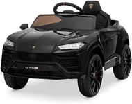 Kidzone Ride On Car 12V Lamborghini Urus Kids Electric Vehicle Toy w/Parent Remote Control, Horn, Radio, Port, AUX, Spring Suspension, Opening Door, LED Light - Black