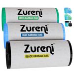 Zureni Garbage Dustbin Bags (Small, 43 x 48 cm or 17" x 19") Drawstring Anti-drip Trash Waste Basket Bag for Kitchen Office Warehouse Pantry (Black, Green, Blue, 3 x 30 Pcs/Roll)