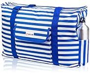SHYLERO Beach Bag and Pool Bag Has Cooler Pocket, 7 Pockets Total, Zip Top. Family Size Waterproof Beach Tote