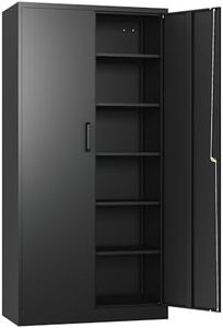 SISESOL Metal Storage Cabinet with 2 Doors and 6 Shelves,Black Metal Cabinet with Lock,71" Lockable Garage Storage Cabinet,Locking Storage Cabinet,Steel Cabinet for Home,Office,Garage,Shop,School