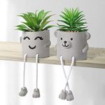 Dremisland Set of 2 Artificial Potted Plant Cute Fake Succulent Plant with Hanging Leg Emotional Cement Faux Succulent Potted Plant Decor for Home Office Table Desk Living Room Shelves