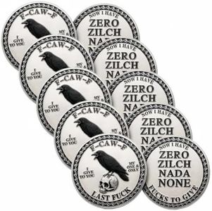 The F-CAW-F Coin, Funny Raven Skull Challenge Coin, Give Zero F*CKS! (5PCS)