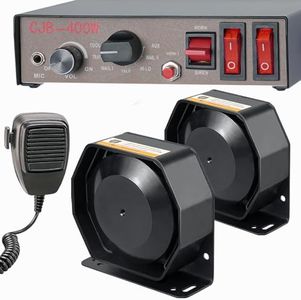 BooYu 12V 400W 9 Tones Warning Emergency Siren PA System [Slim Speaker][125-135dB][Handheld Microphone][2 x 10A Switches] for Tow Trucks, Construction Vehicles Car SUV ATV UTV