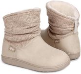 LongBay Women's Warm Chenille Knit Bootie Slippers Memory Foam Comfy Suede Fluffy Faux Fur Memory Foam Boots House Shoes (Small / 5-6, Khaki)