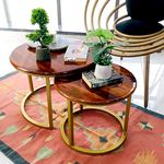 Artlivo Solid Wood Coffee Table - Set of 2 (22/17 inch Dia) for Living|Drawing|Bedroom|Office|Balcony|Gift|Diwali|Wedding