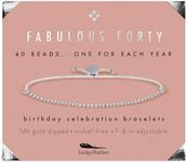 Lucky Feather 40th Birthday Gifts for Women, Sterling Silver Dipped Beads Bracelet on Adjustable 7"- 8" Cord - Perfect 40th Birthday Gift Ideas for Her (silver-plated-base)