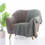 Pluchi Kelly Knit Cotton Knitted Textured All Season AC Throw Blanket for Sofa (Luxurious,125cm X 150cm, 49 x 59 Inches) (Medium Grey)