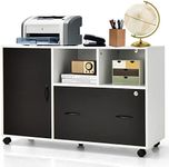 SILKYDRY Lateral File Cabinet with Lock, Filing Cabinet for Legal/Letter/A4 Size Files, 40” Printer Stand with Open Storage Shelves for Home Office, Mobile File Cabinets on Wheels