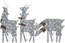 vidaXL Energy-Efficient Silver Cold White Mesh Christmas Reindeers Set – Durable Fabric and Steel Material Christmas Ornaments – Features 8 Lighting Effects Including Slow-Glow, Twinkle/Flash