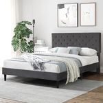 LEVEDE Queen Bed Frame Platform, Wooden Bed Base with Adjustable Headboard, Velvet Upholstered Mattress Support, Modern Classic Bedroom Furniture, Easy to Assemble (Grey)