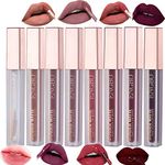 RoseFlower 8 Colors Matte Liquid Lipstick Nude Set, Lip Glosses For Shiny & Plump Lips, Long-Lasting Waterproof Non-Stick Cup Not Fade Velvet Matte Lip Gloss Lipstick Set For Women/Girl