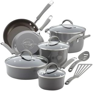 Rachael Ray 16802 Cucina Nonstick Cookware Pots and Pans Set, 12 Piece, Sea Salt Gray