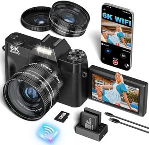 VJIANGER 2025 Upgrade 6K Digital Camera for Photography 64MP Vlogging Camera for YouTube with WiFi, 180°Flip Screen, 16X Digital Zoom, 52mm Lens, 32GB Micro SD Card, 2 Batteries(Black)